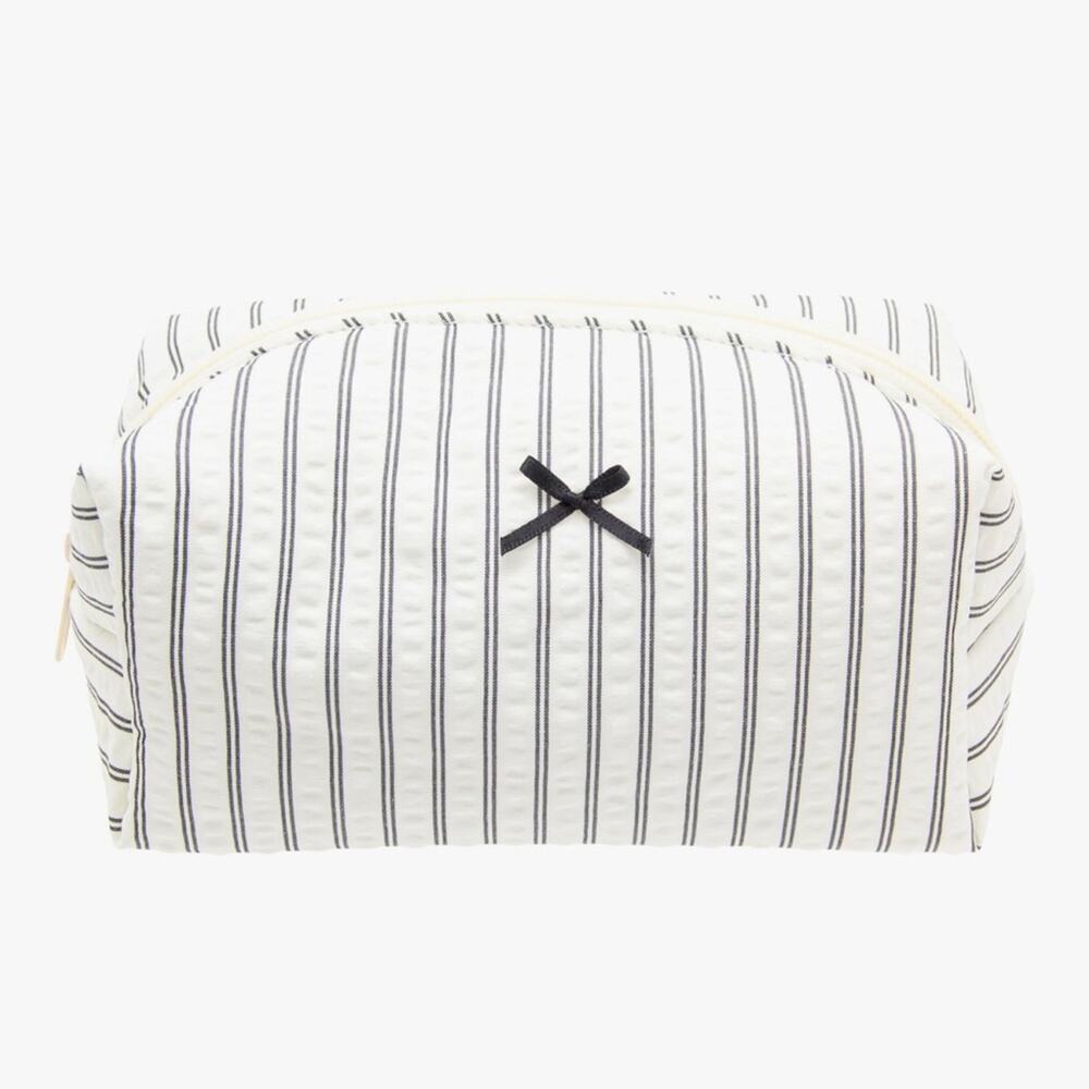 NWOT Cozy Black Stripped Makeup Bag Small Aesthetic Travel Zipper Cosmetic Pouch